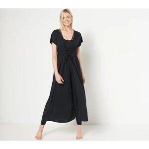 Belle Beach by Kim Gravel Regular Slub Knit Tie Fron Cover Up Black XS/S A499680
